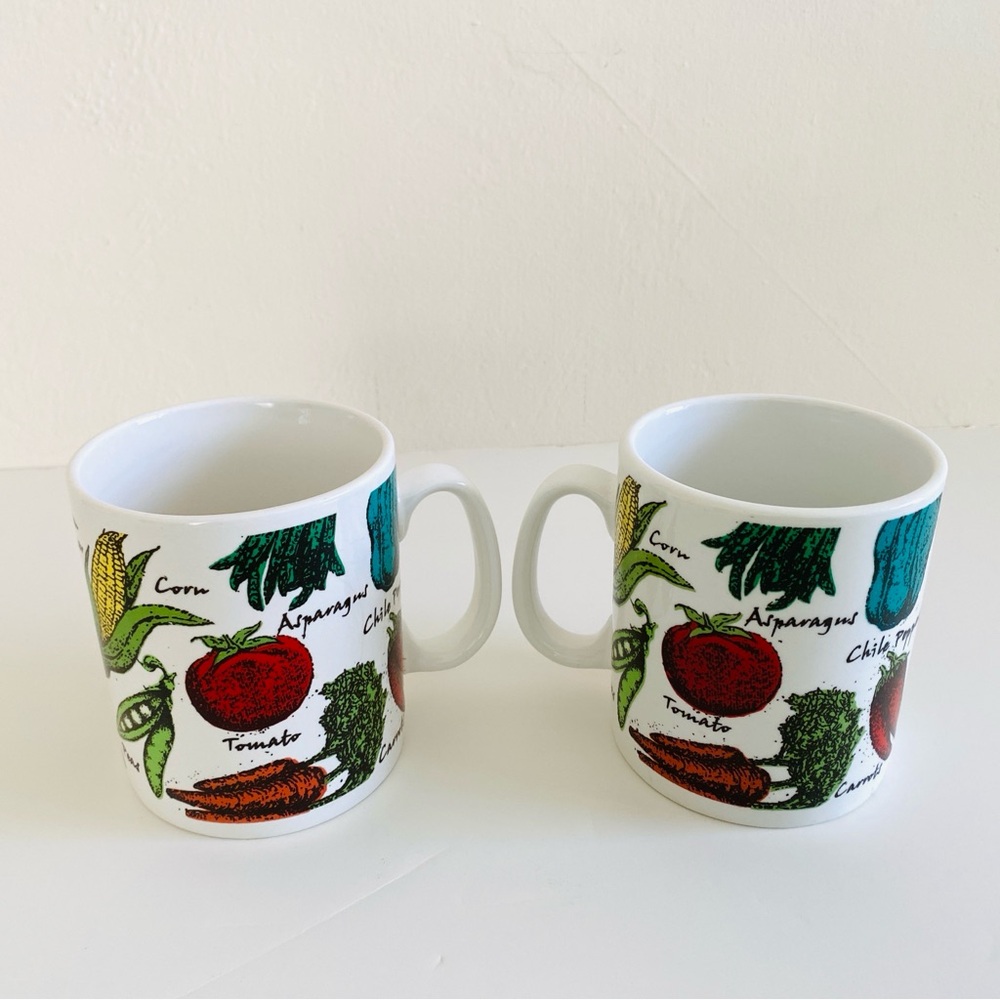 Vintage 70s / 80s Jumbo Soup Mug Chili Oversized Vegetables Ceramic Set of 2 - Picture 12 of 14